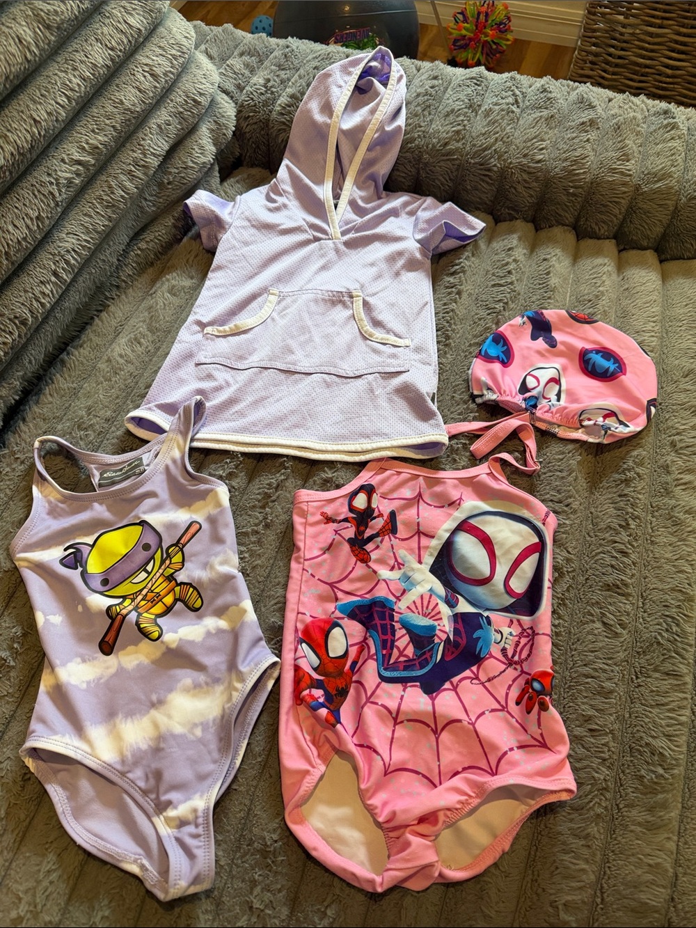 Girls Purple Hooded Swim Cover and Spider-Verse Swimsuits Set